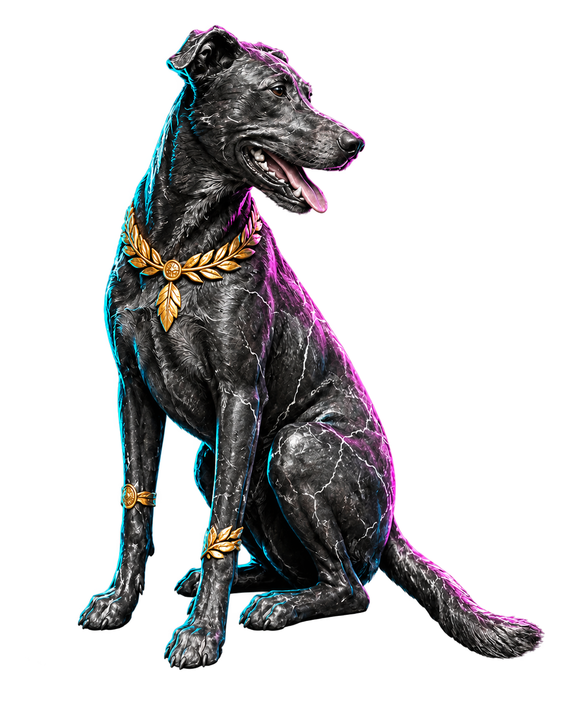 Rollo transformed into a black marble and gold Greek statue